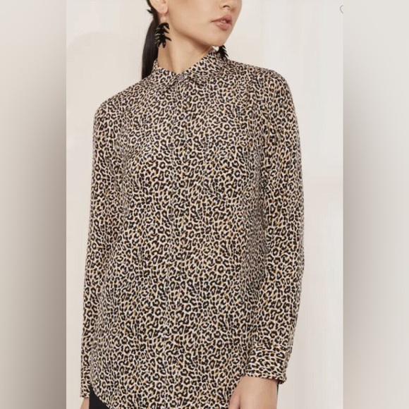 J. Crew 100% silk leopard button down blouse size 8 - Picture 3 of 10